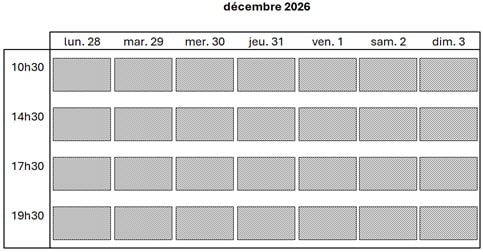réservations décembre S5 2026